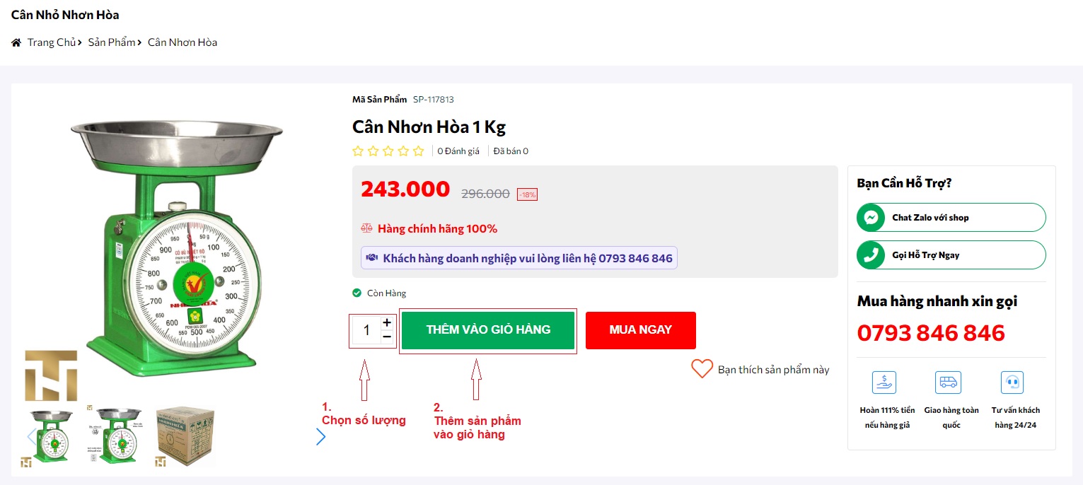 Mua san pham Nhon Hoa them vao gio hang